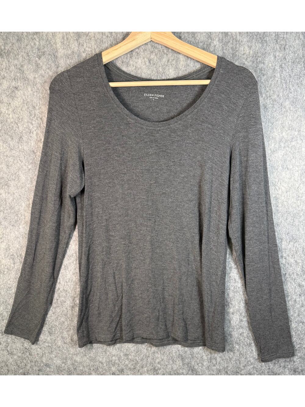 Eileen Fisher Womens Gray Long Sleeve Basics Shirt Lightweight - Small
